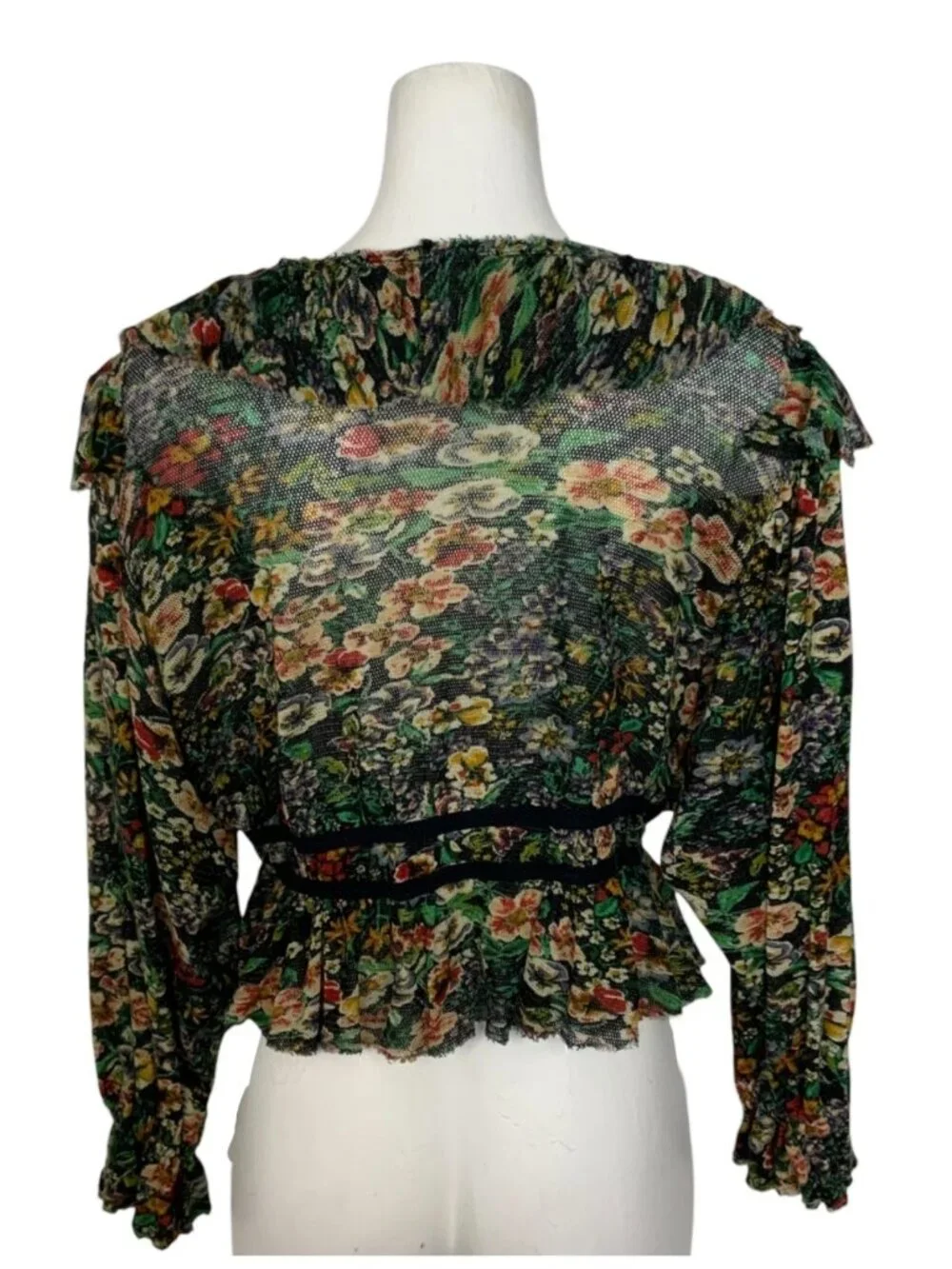 Free People Rudi Ruffle Top Blouse M Night Garden Floral Cropped